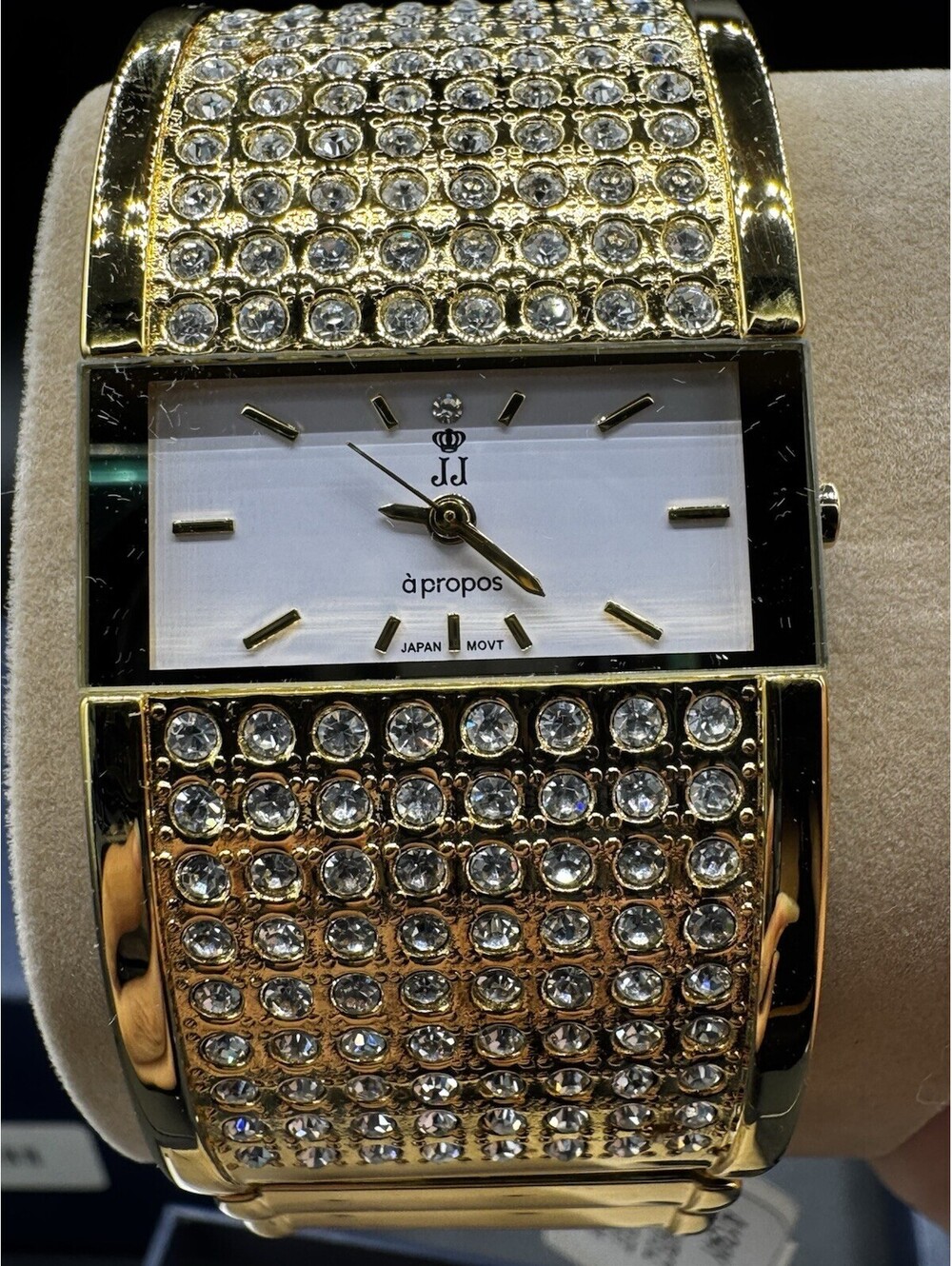 Jules Jurgensen Gold Tone A134Y CZ Wide Link Womens Bracelet Watch New Old Stock